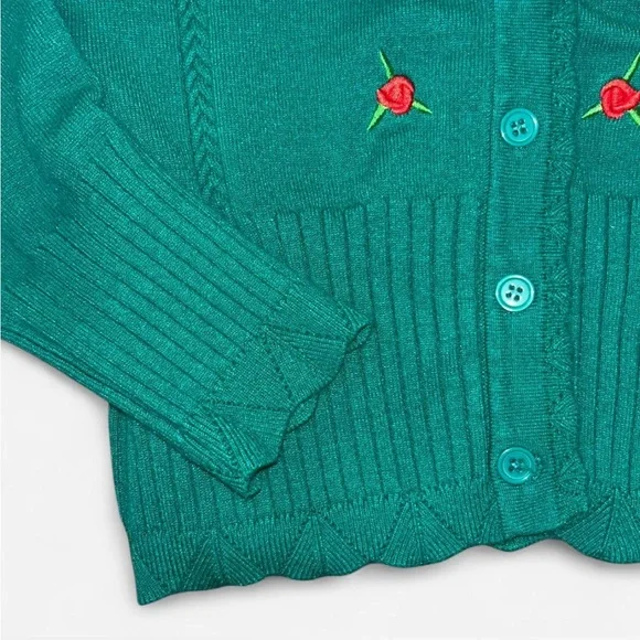 Belle Poque Green Cardigan with Red Embroidery Roses - Picture 4 of 7